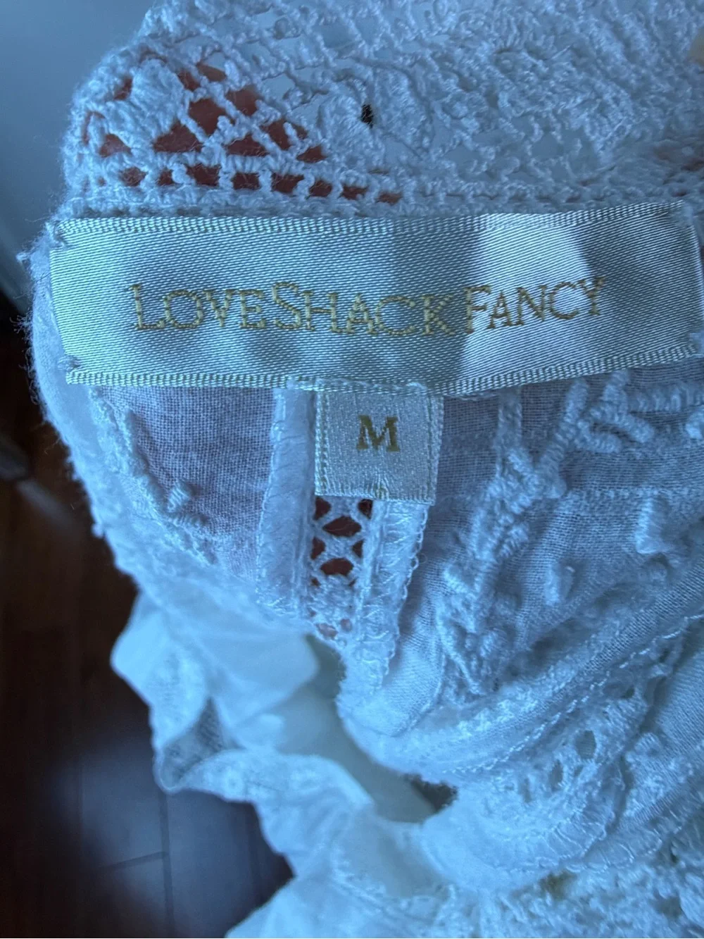 LOVESHACKFANCY Dorothy Dress White Lace Embroidered Bows Size M